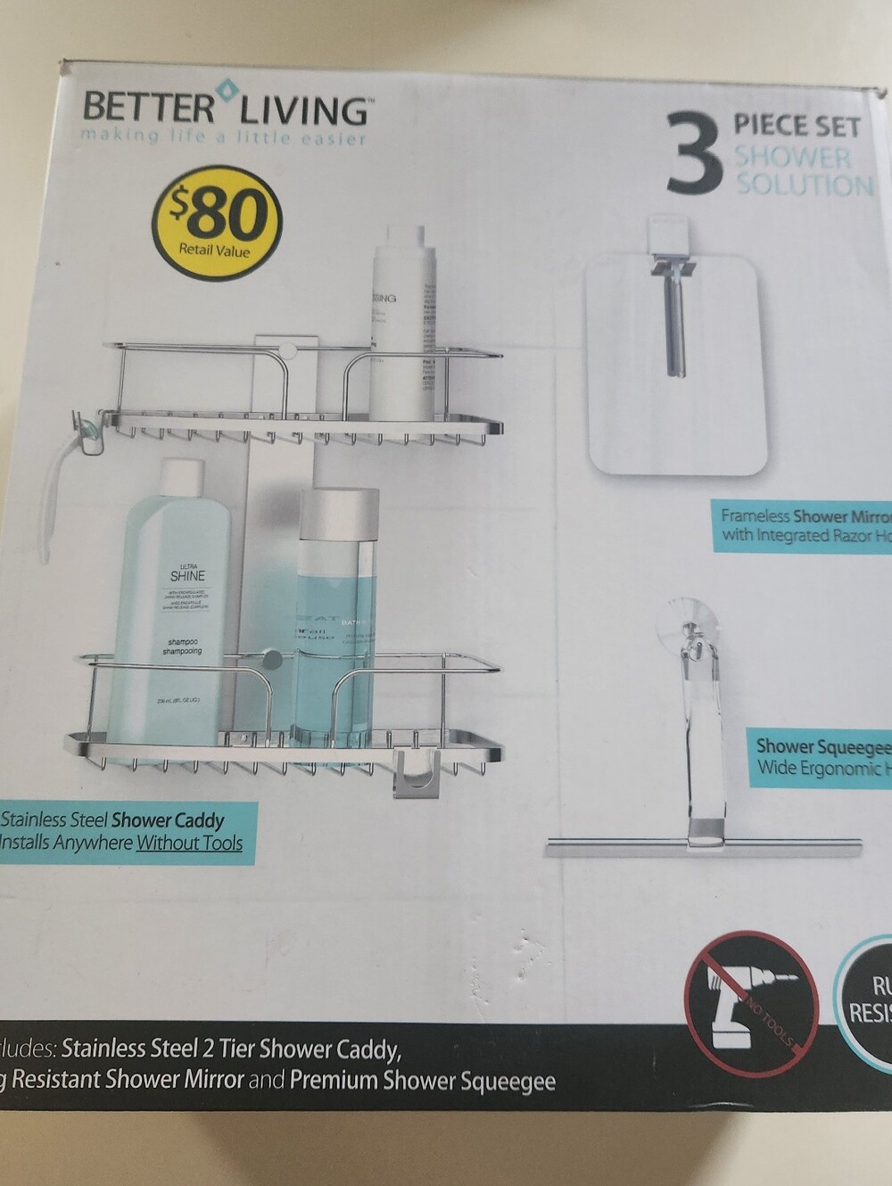 Better Living 3-Piece Stainless Steel Shower Caddy Set - Silver